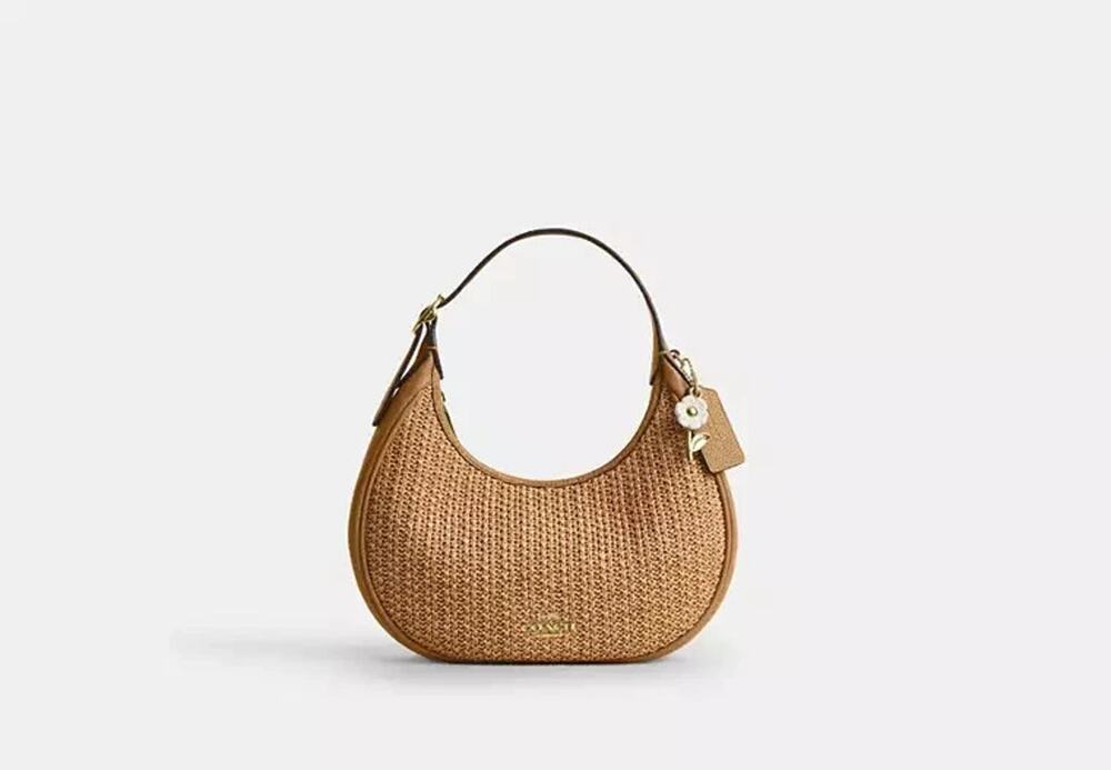 NWT B1-012 Coach CDX20 Straw Emily Shoulder BagWithCharmsCrossbodyStrawGoldToast